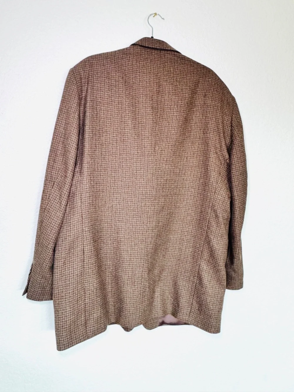 Pronto Uomo Suit Jacket Mens 50L Brown Houndstooth Silk Wool Sport Coat Acadamia